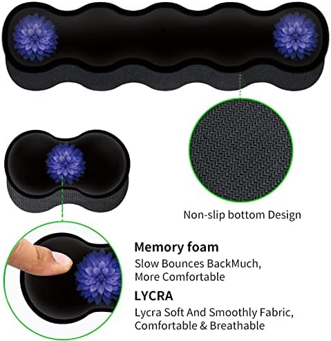 Ergonomic Mouse Pad Set, Desk Mat(31.5×11.8 in) + Keyboard Wrist Rest Support + Mouse Wrist Rest + Coasters for Office,Home,Computer,Laptop -Purple Flowers Cute Black Gaming Large Mousepads XXL - Image 3