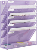 EasyPAG 5 Tier Wall File Holder, Mesh Hanging Folder Organizer with Classify Label, Versatile Desk File Holder, Vertical Wall Mounted Mail Organizer for Office Home Cubicle, Purple by EasyPAG
