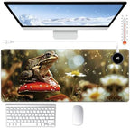 Heated Desk Pad Large Mouse Pad 31.5 x 13 inch with 3 Levels Heating & Auto Shut-Off Warm Mouse pad PU Leather Computer Mousepad for Home Office Work - Red Mushroom and Frog by BPQOJB