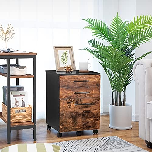 HOOBRO 3-Drawer File Cabinet, Wooden Under Desk Filing Cabinet, fits A4/Letter Size for Home Office, Small Rolling Storage Drawer Chest, Printer Stand with Drawers, Rustic Brown and Black BF02WJ01G1 - Image 6