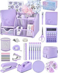 23pc Purple Desk Accessories and Organizers with Mesh Organizer Stapler Tape Dispenser Calculator and a Lot of Office Purple Office Supplies Beautifully Presented in a Gift Box by Vamrak