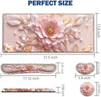 Large Mouse Pad + Keyboard Wrist Rest Set, Extended Gaming Mousepad (31.5X11.8 inch) with Non-Slip Rubber, Ergonomics Memory Foam Mouse Wrist Rest Support, Embossed Pink Flowers XXL Desk Pad - Image 2