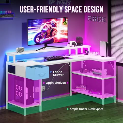 OLIXIS 53 Inch L Shaped Gaming Desk with LED Lights, Storage Shelves - Image 6