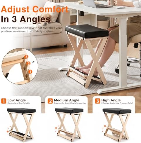 Adjustable Foot Rest Under Desk, Solid Wood Ergonomic Under Desk Footrest with Detachable Memory Foam Pad, Double Layer Foot Stool and Leg Rest with 3-Level Angle, for Home Office Gaming Chair - Image 5