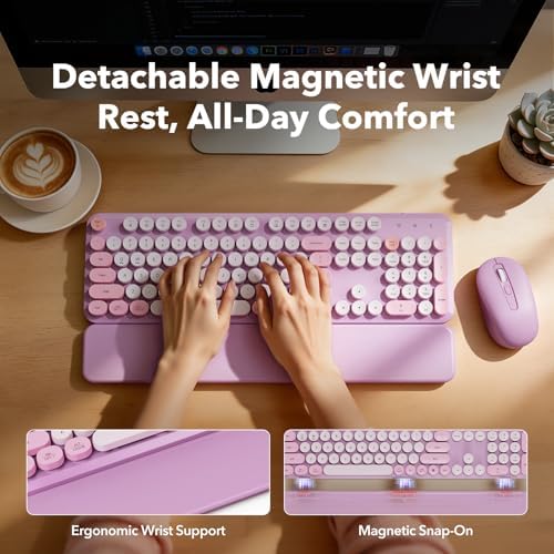 Wireless Keyboard Mouse Combo, Purple, Round Keycaps, Magnetic Wrist Rest - Image 2