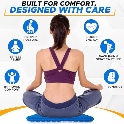 EcoNour Gel Seat Cushion for Long Sitting – Blue | Double-Layer Honeycomb Gel Cushion for Office Chair, Car & Wheelchair | Pain Relief for Tailbone, Sciatica & Back Support - Image 2