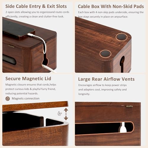 Large Acacia Wood Cable Management Box - Cord Hider&Organizer for TV Wires - Image 7