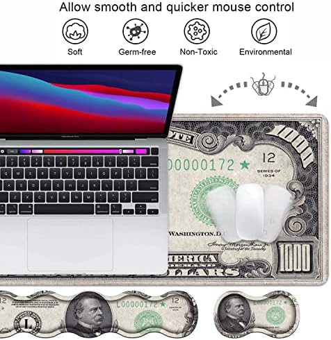Ergonomic Keyboard Wrist Rest and Mouse Pad Wrist Rest Set, Large XXL Gaming Mousepad 31.5"x 11.8", Memory Foam, Easy Typing Pain Relief, Multifunctional Desk Mat for Office & Home, 1000 Dollar Bill - Image 3