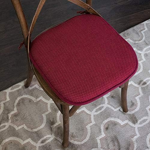 Sweet Home Collection Chair Cushion Memory Foam Pads with Ties Honeycomb Pattern Slip Non Skid Rubber Back Rounded Square 16" x 16" Seat Cover, 6 Pack, Wine Burgundy 6 Pack - Image 2