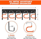 TVKB 68'' All Metal Garden Tool Organizer Adjustable Garage Tool Organizer Wall Mount Garage Organizers and Storage with Heavy Duty Hooks Tool Hangers for Garage Wall, Shed, Garden (Pack of 2) - Image 3