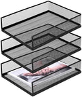 3 Pack Wire Mesh Letter Trays, Black Metal Magazine File Holder, Stackable Desk Tray Single Wire Mesh Organizer, Metal Paper Tray Office Document Organizer (12.8 x 9.84 Inch) by Unknown