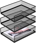 3 Pack Wire Mesh Letter Trays, Black Metal Magazine File Holder, Stackable Desk Tray Single Wire Mesh Organizer, Metal Paper Tray Office Document Organizer (12.8 x 9.84 Inch) by Unknown