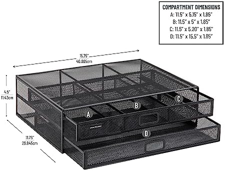 Mind Reader Monitor Stand, Ventilated Laptop Riser, Storage Drawer, Office, Metal Mesh, Black, 2 Drawers (Pack of 4) - Image 3