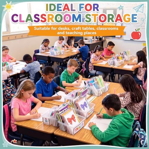 Hushee 6 Pcs Classroom Caddy Plastic Caddy Organizer with Handle, Clear - Image 3