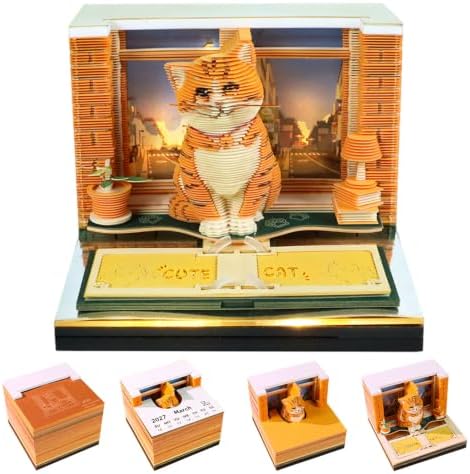3D Calendar 2027,Time Piece Calendar 2027 With LED Lights,3D Art Calendar Memo Pad,Orange Tabby Cat Desktop Decoration,Tear-Away 3D Paper Art Notepad,Christmas Gift,New Year Gift(Orange Tabby Cat) by WelcomeHOTOYMDS%EF%BC%81