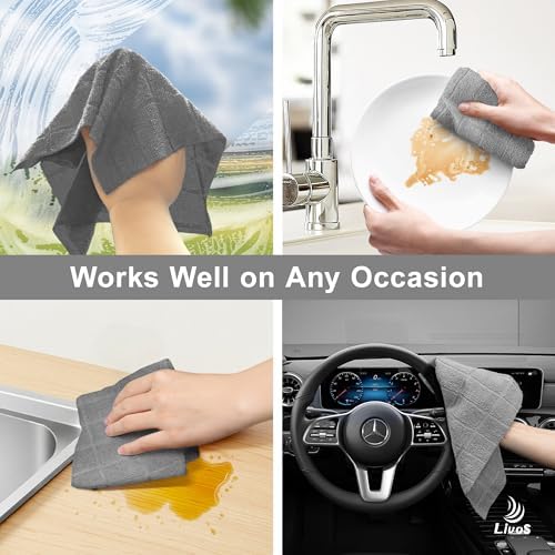 LIVOS Microfiber Cleaning Cloth Roll - 80 Pack, Reusable Paper Towels, Microfiber Towels for Cars, Super Absorbent Lint Free Cleaning Rags for House, Kitchen, Window-Check Grey, 11.5"x11.5" - Image 7