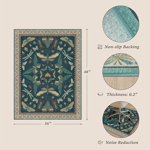 JTJ Teal Office Chair Mat for Hardwood Floor, 36" x 48" Insect Rug - Image 2