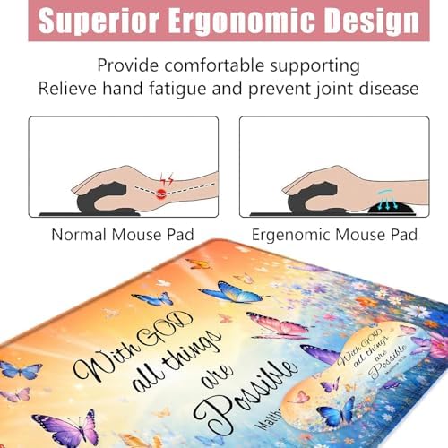 Large Keyboard Mouse Pad Set, Extended Mouse Pad+Keyboard Wrist Rest Support, Memory Foam Ergonomic Easy Typing, 4Pcs (31.5×11.8 in) Desk Pad Set for Office Home,Bible Verse Flower Butterfly - Image 5