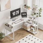 Treesland 55 Inch Computer Desk with Bookshelf, Corner Desk with Storage, L Shaped Desk, Home Office Desks, Writing Study Desk for Bedroom, White - Image 2