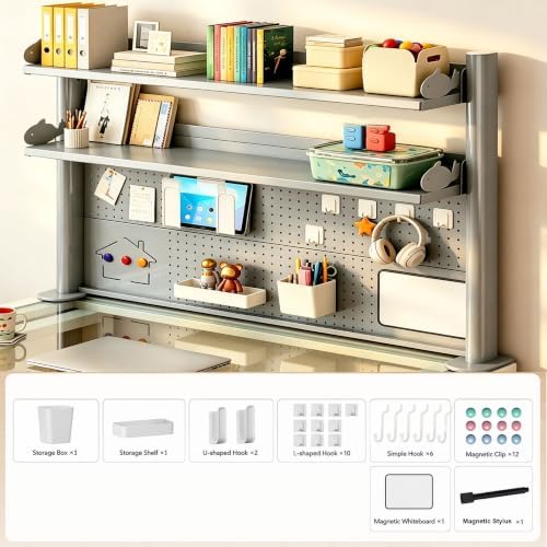 Desk Hutch Shelf with Pegboard for Dorm Office,Desktop Storage Organizer - Image 7