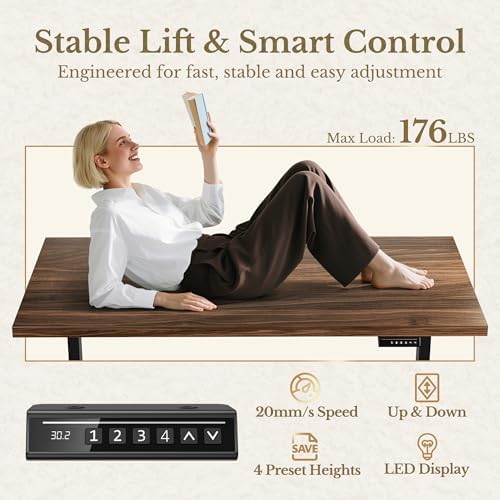 63 Inches L Shaped Standing Desk, Executive Electric Adjustable Desk with Storage Drawers and File Cabinet, AC/USB, 1.18" Thiken Desktop and Privacy Panel for Home Office, Black Walnut - Image 7
