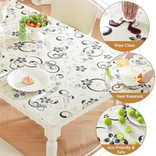 LovePads Floral Table Cover Protector 42 x 90 Inch, 1.5mm Thick Plastic Mat - Image 3
