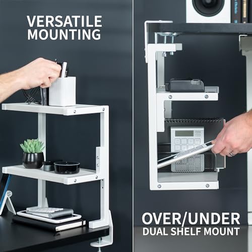 VIVO White Clamp-on 13 inch 2-Tier Desk Shelf, STAND-SHELF2CW - Image 4