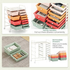 LDAILY 12 Drawer Rolling Storage Cart, Rolling Cart with Drawers for Classroom, Art Supply Craft Organizer on Wheel with Metal Frame & Handles for Home Office School (Macaron, 12 Drawer Left-Right) - Image 4