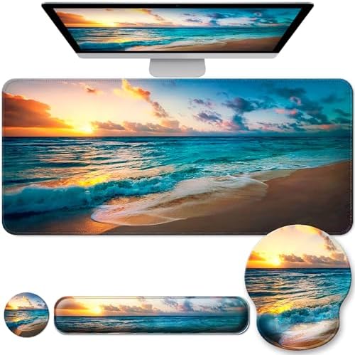 Desk Mat Set Keyboard and Mouse Pad with Wrist Rest Support by VINEBURY