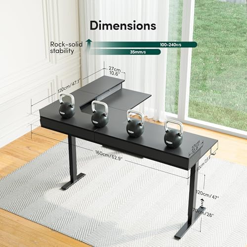 CubiCubi 63"x48" L Shaped Standing Desk with Drawers & Shelf, Modern Black - Image 3