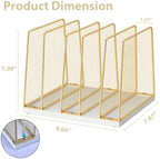 LEKETREE Gold Desk File Organizer, 5-Section Upright File Sorter, Vertical File Folder Holder, Mesh Metal Wood Office Desk Organizer for Document, Magazine, Books and more (White and Gold) - Image 6