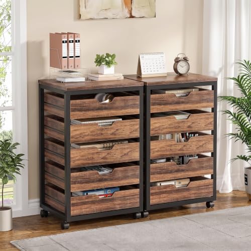 Tribesigns 5-Drawer File Cabinet Set of 2, Wood Mobile Storage Drawer by Tribesigns