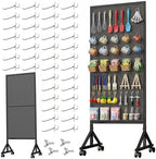 Metal Pegboard Display Stand 2 x 4.9 Feet, Adjustable Height with 40 Peg Board Hooks and Wheels, pegboard Display Rack, Craft Display Rack, Retail Display Rack, Garage Peg Board by GIKLUX