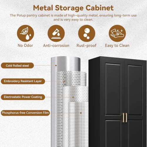 Polup 75" Pantry Cabinet, Tall Metal Storage Cabinet with Doors and Shelves - Image 5