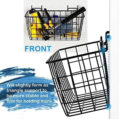 4 Pack Pegboard Baskets, Black Metal Shelves Hooks to 1/8" and 1/4" Hole Peg Boards, Peg Board Baskets Bins Set - Organize Tools Workbench Accessories Garage Storage Wall Mount Organizer Attachments - Image 5