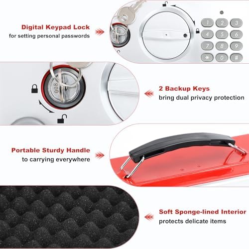 KYODOLED Red Safe Box with Digital Keypad Lock, Lock Box with Code for Personal Items, Metal Security Box for Cash, Passport, Jewelry, Ideal for Home, Office, Garage Sale, 11.8'' x 9.4'' x 3.5'' - Image 4