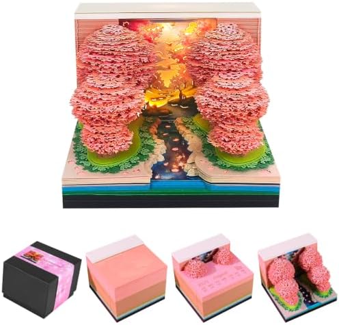 3D Calendar 2027, Desk Time Piece Calendar 2027,Tear-Away 3D Paper Art Notepad w LED Lights,Creative 3D Memo Artsy Pad Calendars, DIY Paper Carving Gift (Peach Blossom Forest) by Ksgolif