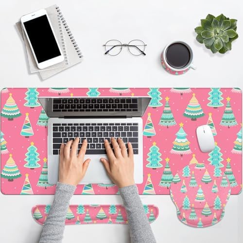 Britimes Keyboard Mouse Pad Set, 4 in 1 Desk Mat Set, Christmas Pine - Image 4