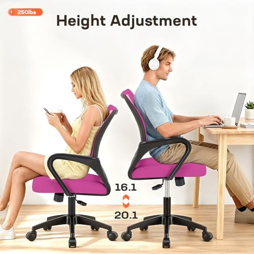 BestOffice Ergonomic Office Chair | Mid-Back Swivel Desk Chair | Pink - Image 3
