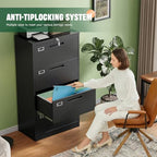 Letaya 4 Drawer File Cabinets with Lock,Metal Lateral Filing Storage Cabinet Printer Stand,Black Steel Home Office Cabinet for Hanging Files Letter/Legal/A4 Size (Black, H51.73×W28.35×D15.74) - Image 4