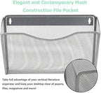 EASEPRES 6 Single Pocket Mesh Hanging File Organizer, Vertical Wall Mounted Magazine File Holder, Mount Basket Mail Paper Document Folder Organizing for Office, Home and School, Silver - Image 3