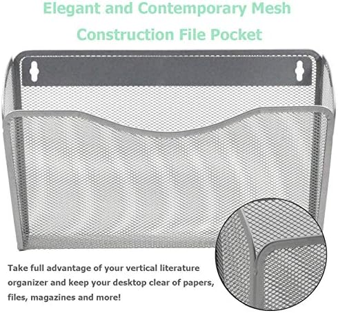 EASEPRES 6 Single Pocket Mesh Hanging File Organizer, Vertical Wall Mounted Magazine File Holder, Mount Basket Mail Paper Document Folder Organizing for Office, Home and School, Silver - Image 3