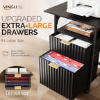 VINGLI 2 Drawer File Cabinet with 24'' Extended Desktop, Fluted Filing Cabinet Mobile Under Desk File Cabinet with Wheels, Fabric Drawers Printer Stand for Home Office, Fits Letter Size, Black - Image 4