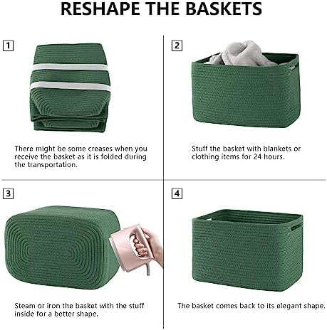 4 Pack Storage Baskets for Organizing, Woven Baskets for Shelves - Perfect for Toys, Books, Towels, and Clothes, Durable Gift Basket Bins Toy Storage, 12.7''L x9''W x7.8''H, Green - Image 6