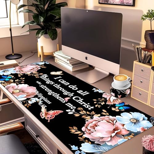 Extended Large Mouse Pad Set 31.5 x 15.7 – Christian Floral All-in-One Desk Set with Keyboard Wrist Rest, Mouse Wrist Rest & Coaster, Ergonomic Desk Accessories for Women, Faith-Inspired Office Gift - Image 2