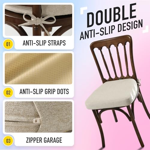 SUNROX Cooling Gel Memory Foam Chair Cushions, 2.6" Thick U-Shaped Dual-Layer Comfort Dining Chair Pads, Non Slip Seat Cushion with Ties for Indoor Kitchen Office 17"x16" Set of 4, Cream - Image 6