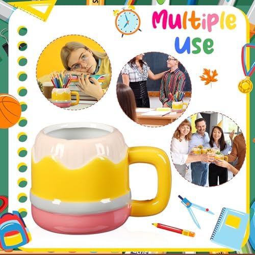 FoldTier 6 Pcs Back to School Gifts Mugs 8.5 oz Pencil Ceramic Coffee Mug Bulk Teacher Gifts Funny Pencil Pen Holders Thank You Teacher mugs Appreciation Presents for Teachers Friends - Image 4