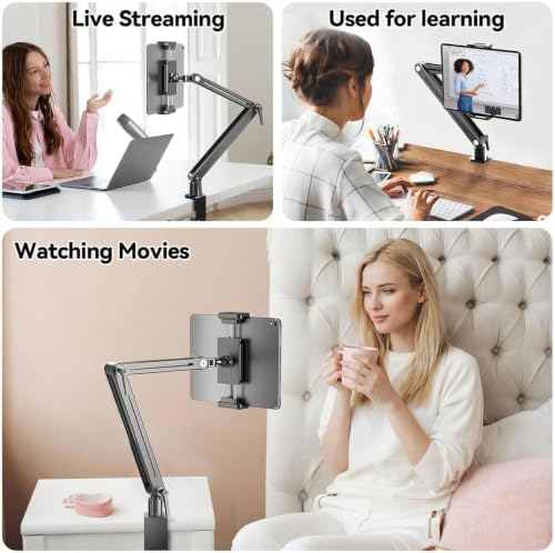 Portable Monitor Stand Desk Holder- Large Clamp support up to 6.5 12.9 14.6 15.6 18.5 inch 360° Rotating Base Swivel Tall Desk Arm Mount for iPad Pro/Mini/Air/Surface Strong Bearing Weight over 5.5lbs - Image 7