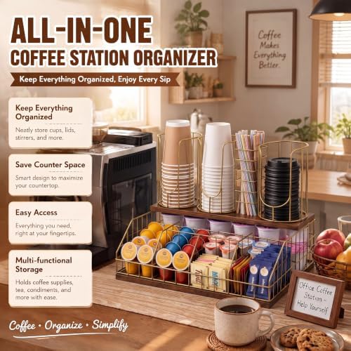 Geelin Coffee Cup and Lids Organizer with 4-compartment Double Layer - Image 4