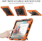 SEYMAC stock Case for Samsung Galaxy Tab S10 Lite / S10 FE / S9 FE 5G / S9 Tablet Case 10.9''/ 11'' Protective with Screen Protector, Pen Holder, 360 Rotate Stand, Hand Strap, Shoulder Strap, Orange - Image 4